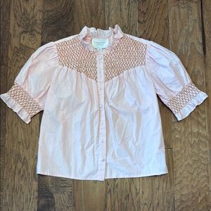 The Shirt by Rochelle Berens Nicole Pink Smocked Blouse, Sz Medium